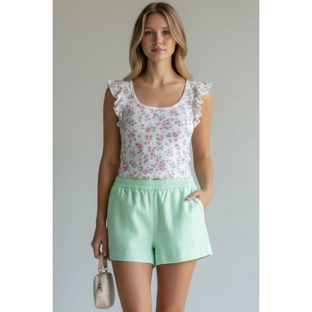 J. Crew Mint Green Size‎ 10 Cotton Elastic Waist Pocketed Shorts